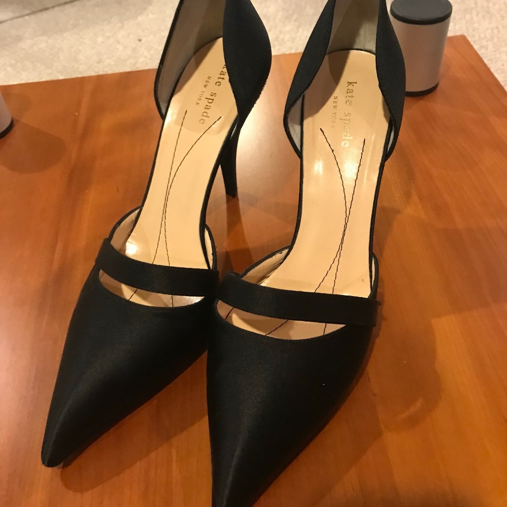 Kate Spade satin lux upper, leather lining and sole black evening shoes size 10B